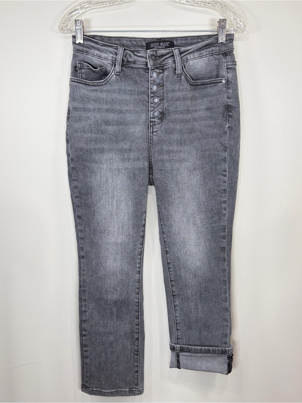 Judy Blue Womens Juniors High Rise Capri Denim Jeans Gray Button Fly Size 7/28
